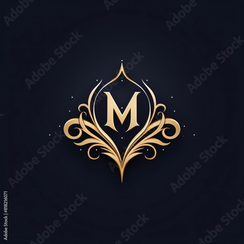 Luxury monogram design template. Elegant letter M with golden ornament.