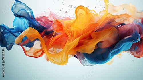 Macro shot of colorful ink swirling in water forming abstract wave shapes