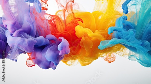 Macro shot of colorful ink swirling in water forming abstract wave shapes