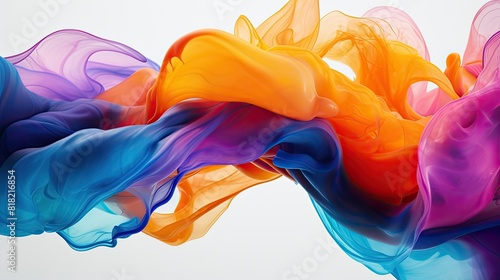 Macro shot of colorful ink swirling in water forming abstract wave shapes