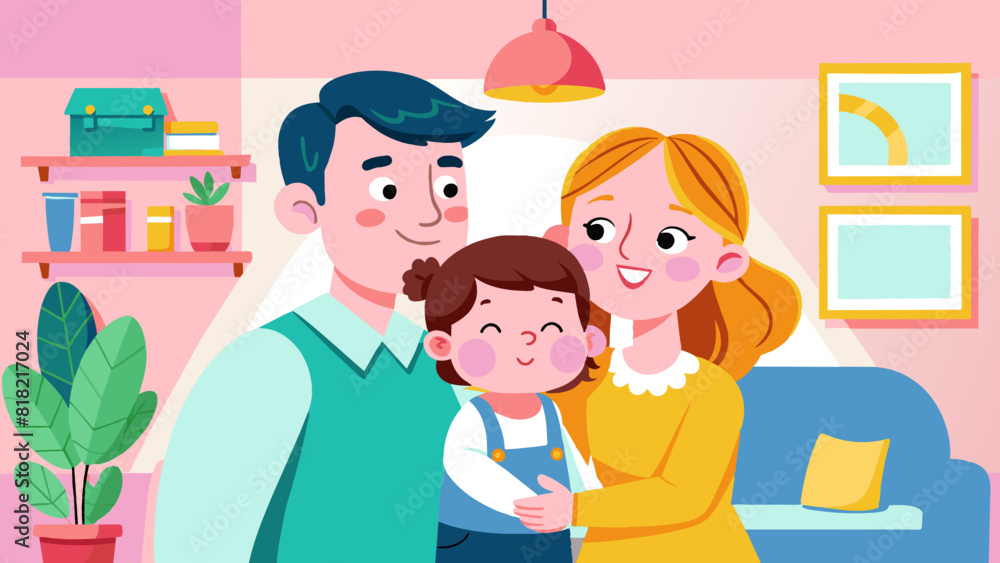 Happy Family Enjoying Time Together in Cozy Living Room. Vector illustration of World Kissing Day Happy Family Enjoying Time Together in Cozy Living Room. Vector illustration of World Kissing Day