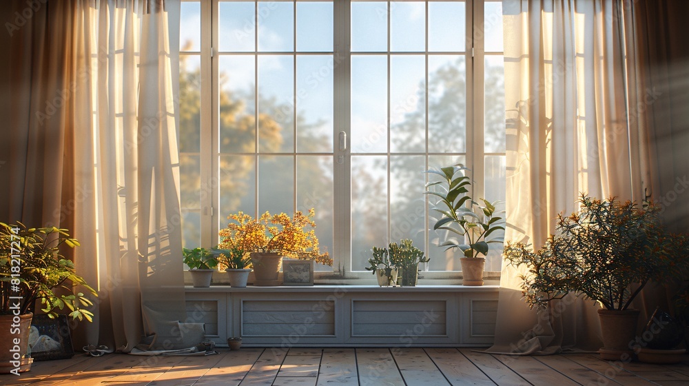 room with a window and a plant room with a window and a plant