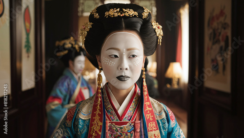 portrait photography of traditional Chinese women dressed in traditional chinese outfits,  Tang Dynasty and the Ming Dynasty, báimù, 白面 aesthetic photo