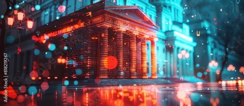 bank hologram on blurry city background