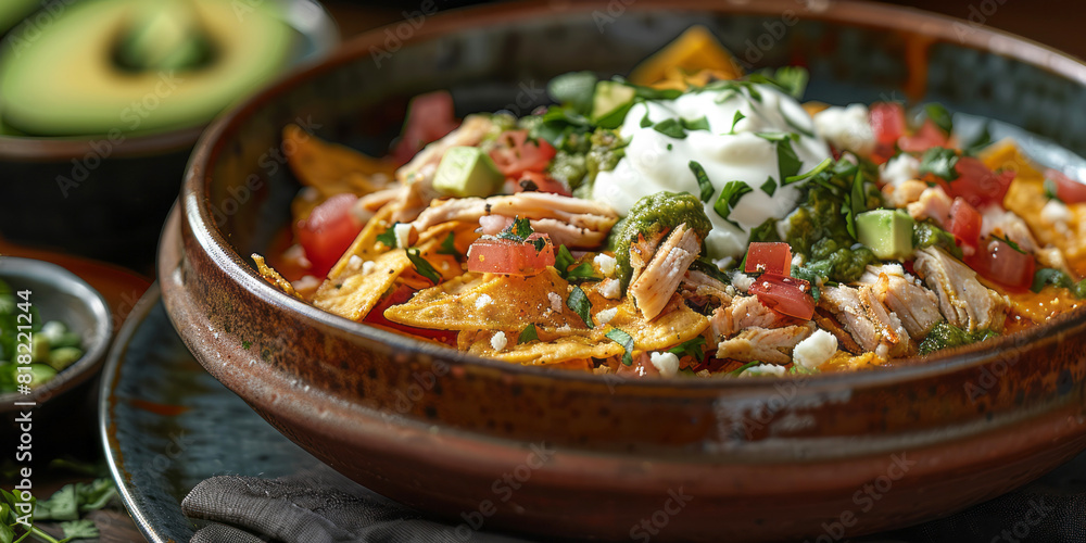 A bowl filled with traditional Mexican food, surrounded by crispy tortilla chips