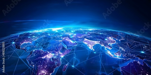 Global digital supply chain network mapping interconnected international transportation routes for logistics. Concept Global Logistics, Supply Chain Mapping, International Transportation photo