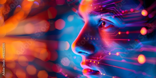 AI technology disrupts industries shown with double exposure of male face and circuit board. Concept AI Technology, Disruption, Industries, Double Exposure, Circuit Board