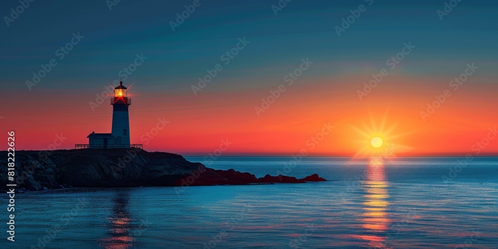 A lighthouse at sunset with negative space A lighthouse at sunset with negative space