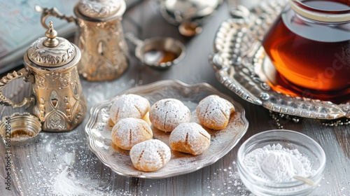 Maamoul Cookies and Powdered Sugar on table