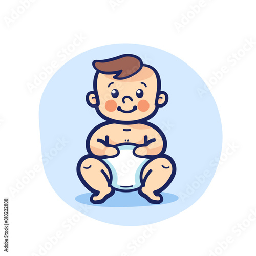 vector baby in diaper flat style .Generative AI
