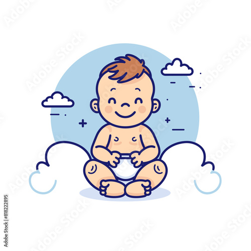 vector baby in diaper flat style .Generative AI