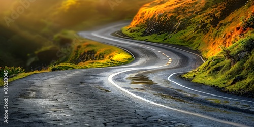 Scenic highway with winding road symbolizing lifes journey embracing every step. Concept Scenic Road Trip, Life's Journey, Embracing Every Step, Winding Pathways, Adventure Ahead