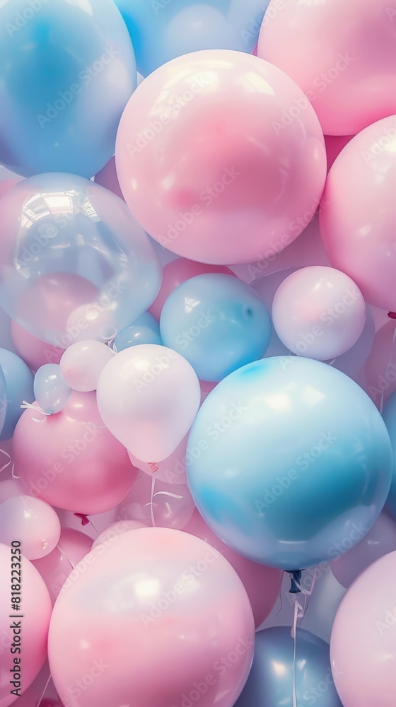 Pink and blue balloons packed together, creating a joyful and vibrant backdrop for celebrations Pink and blue balloons packed together, creating a joyful and vibrant backdrop for celebrations