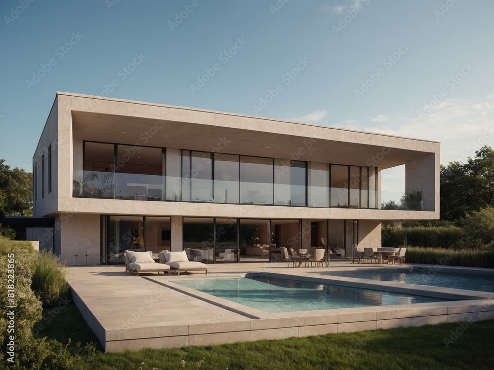 Fototapeta premium Modern residential district with green roof and balcony generated by AI