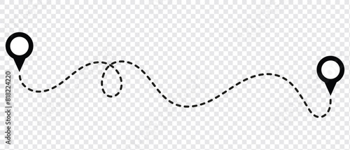 Route icon - two points with dotted path and location pin. Route location icon two pin sign and dotted line. Travel vector icon. Travel from start point and dotted line. vector illustration. eps 10