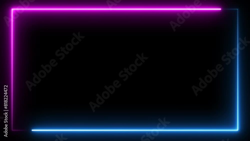 Purple and blue neon saber effect rectangle frame line seamless looping video animation Ultra HD 4k footage photo