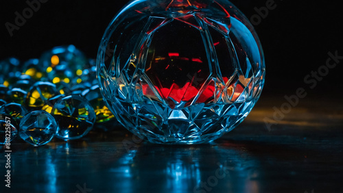 Two gin glasses with led colorful lights on the black background and in the dark. Soft focus, defocus
