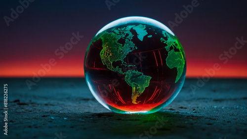 Two gin glasses with led colorful lights on the black background and in the dark. Soft focus, defocus 