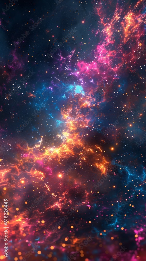 Vivid cosmic nebula with bright pink and blue hues. Ideal for space and fantasy themes