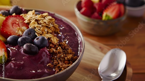 A  a   bowl - frozen a  a   topped with granola and fruit