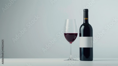 Elegant Bottle of Red Wine with Filled Glass on Clean Background for Product Presentation