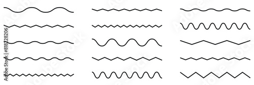 Wave line and wavy zigzag pattern lines. Vector black underlines, smooth end squiggly horizontal curvy squiggles on white background. photo