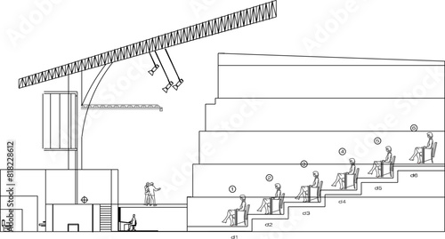 Vector illustration sketch design drawing of architectural view of open auditorium for performance stage