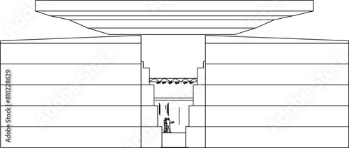 Vector illustration sketch design drawing of architectural view of open auditorium for performance stage