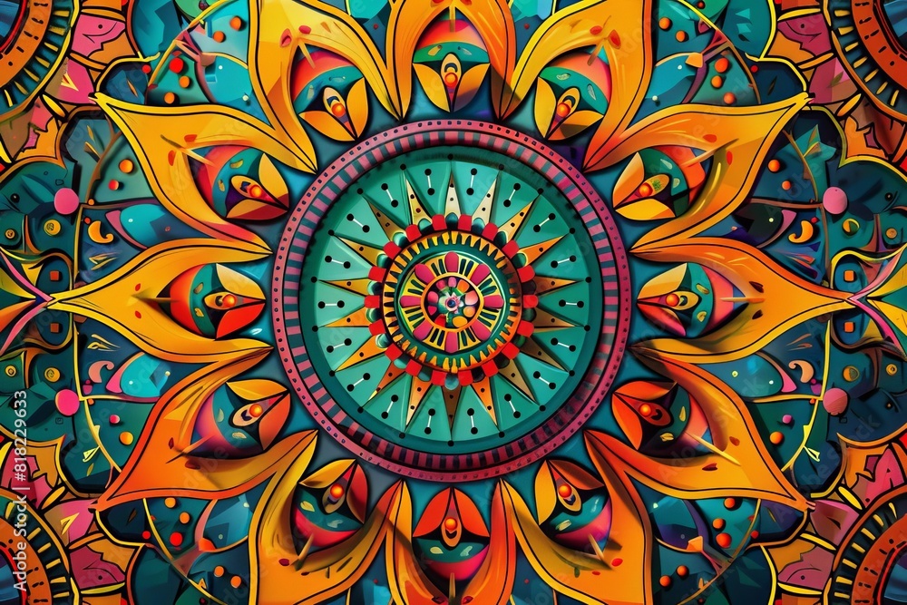 intricate geometric mandala with vibrant colors and detailed patterns vector illustration