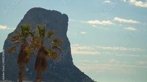 Slow motion, landscape, a big rock on the beach, Peñon de Ifach in Calpe, Alicante (Spain) photo