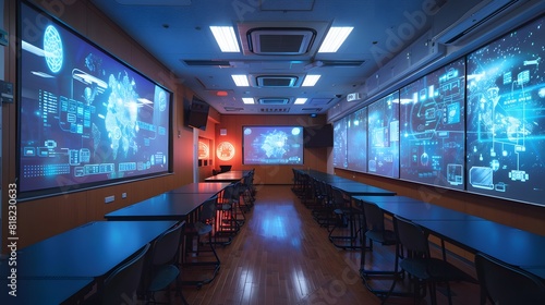 Hi-tech classroom where students use holograms in studying
