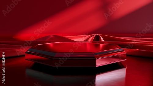 generate a creative luxury product display, octagon shape podium , hyper-realistic, with clean background from front view, without any product shot on Sony A6100 with red theme photo