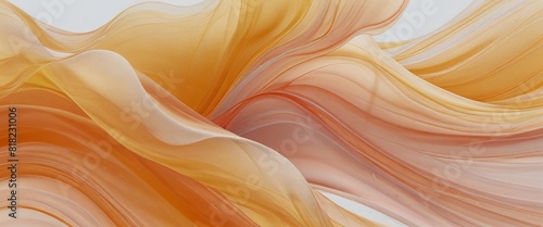 Intricately flowing peach full yellow  white waves on light white  background. Smooth curvy shape fluid background. Transparent smooth wave. Colored smoke whiffs and swirls photo