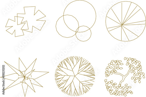 Vector illustration sketch of tree plant layout logo icon design seen from above for completeness of the plan