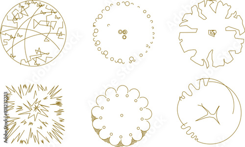 Vector illustration sketch of logo icon design, siteplan layout, tree plants seen from above for completeness of the plan
