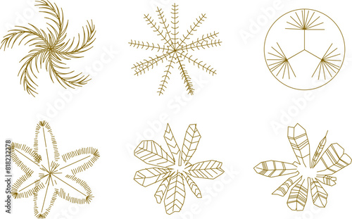 Vector illustration sketch of logo icon design, siteplan layout, tree plants seen from above for completeness of the plan