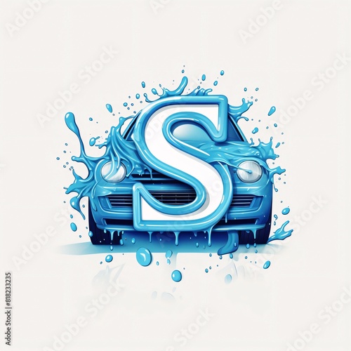 Car wash font, letter S with water drops, vector illustration.