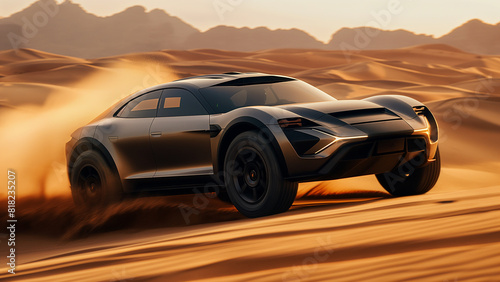 Futuristic Electric Off-Road Car Conquering Desert Dunes - GENERATIVE AI