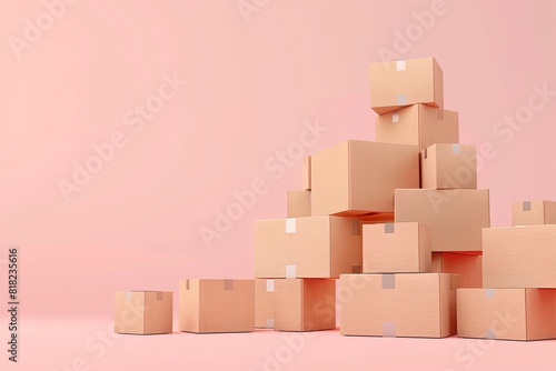 3D Cardboard Boxes Online Shopping and Delivery Concept with Pastel Background photo
