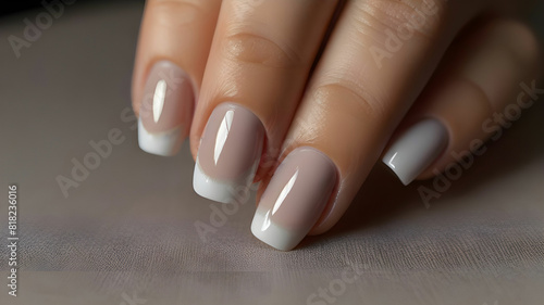 Closeup to woman hands with elegant neutral colors man