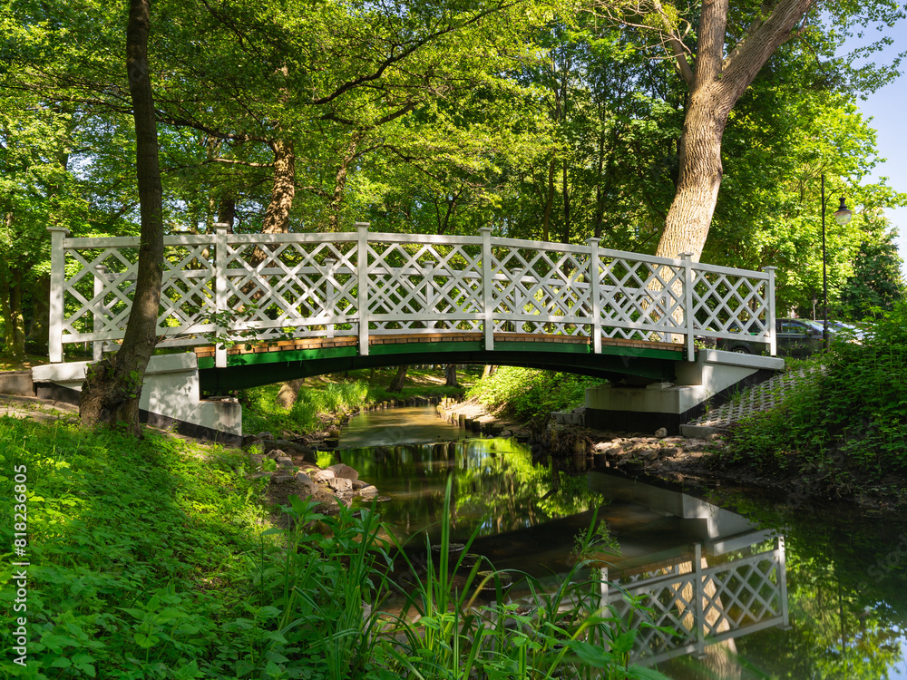Bridge over the river in Sopot Park on a sunny day