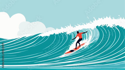 Surfing High: Surfer Catching a Wave in Vector Graphic