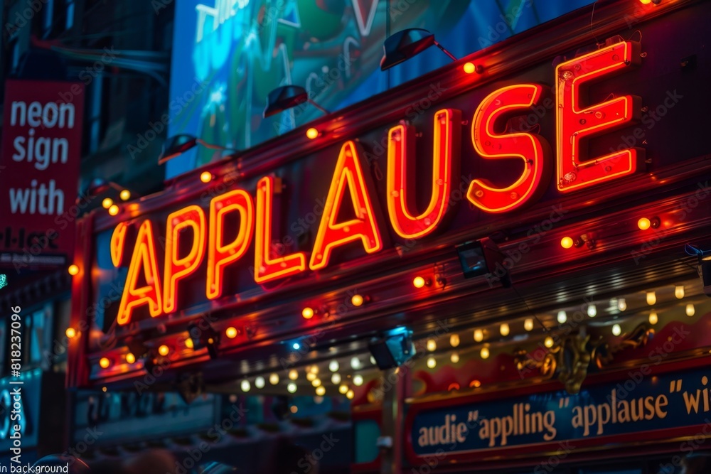 Neon sign for applause in a city at night Neon sign for applause in a city at night