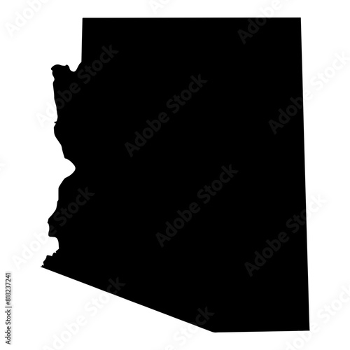 A black outline of the state of Arizona