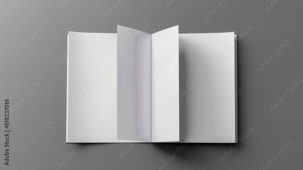 Blank white paper folded brochure on gray background. Blank white paper folded brochure on gray background.