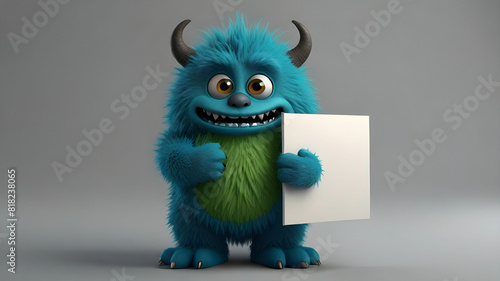 Cute blue furry monster 3D cartoon character cute furr