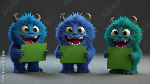 Cute blue furry monster 3D cartoon character cute furr