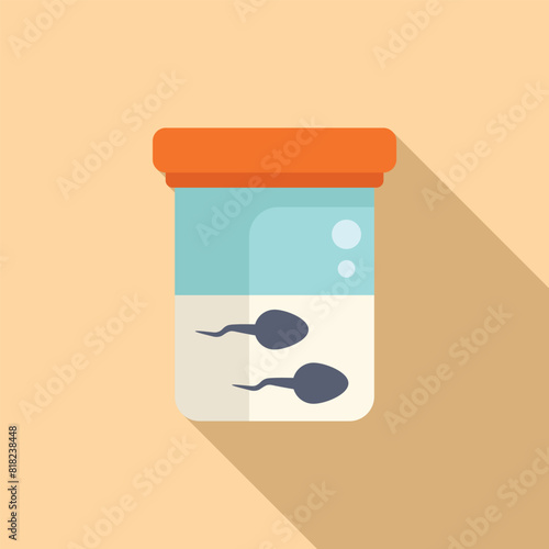 Flat design icon of a sperm sample container with a red lid on a light brown background