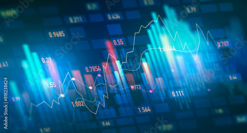 Growth arrow and development. Digital financial chart indicators, stock market chart, business and exchange financial growth graph. Stock market trading graph and financial investment.	
 photo