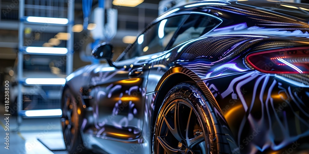 Specialist wrapping sports car in carbon fiber vinyl after accident